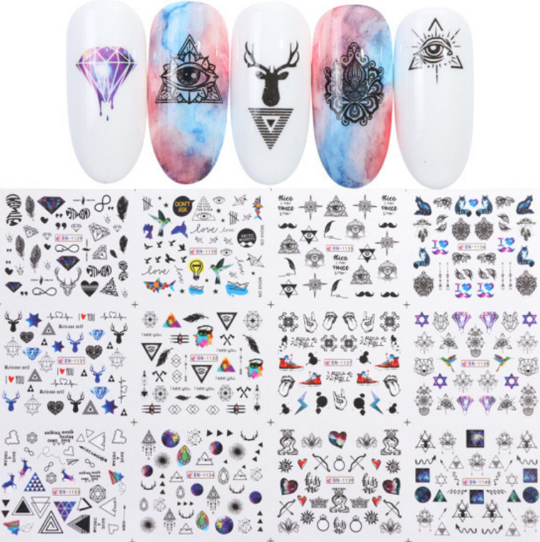 Nail Art Stickers Water Decals Transfer Evil Eye Triangles Deer Birds Dream NS9