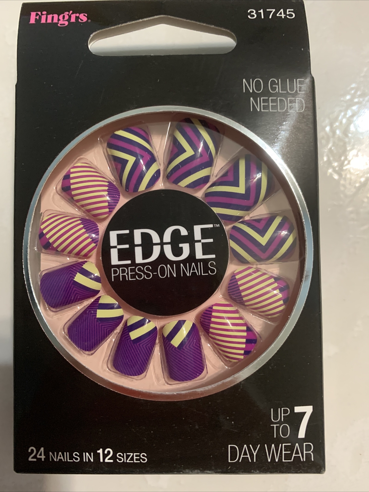 Purple Pink Edge Press on Nails Adhesive Glue 24 Nails Short Round