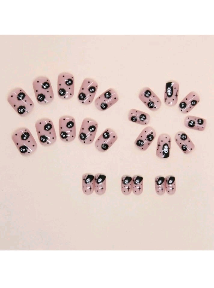 Halloween Ghosts Press On Nails NEW -Square -Black/White -24 Pcs -Do-It-Yourself