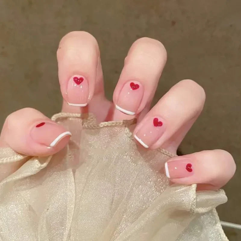 24pcs French Lemon Coffin Press On Nails Full Cover Fake Nail Tips With Glue