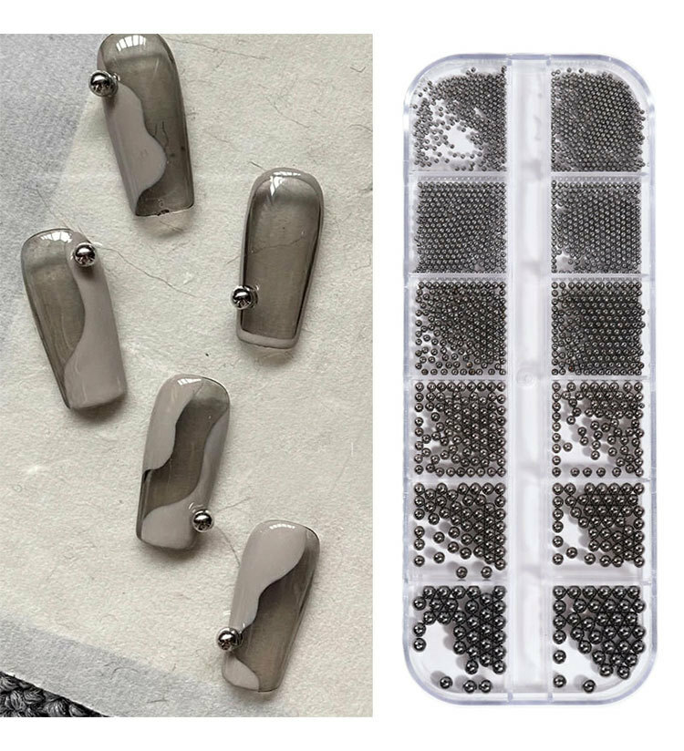 12 Grids Nail Art Mini Metal Caviar Beads 1.0-3.0mm Steel Beads 3D Design DIY