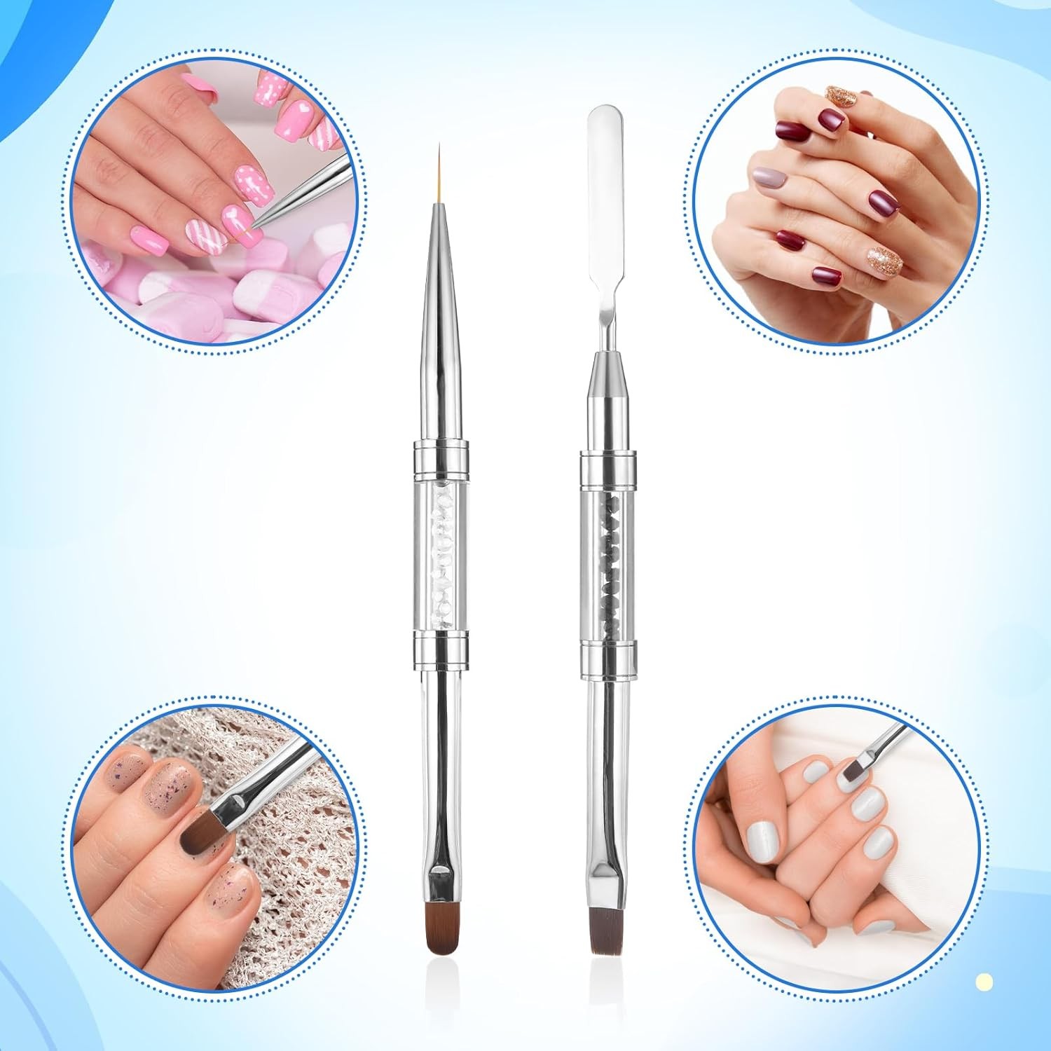 2 Pcs Double-Ended Nail Builder Gel Brush, French Tip & Liner Nail Art Tools