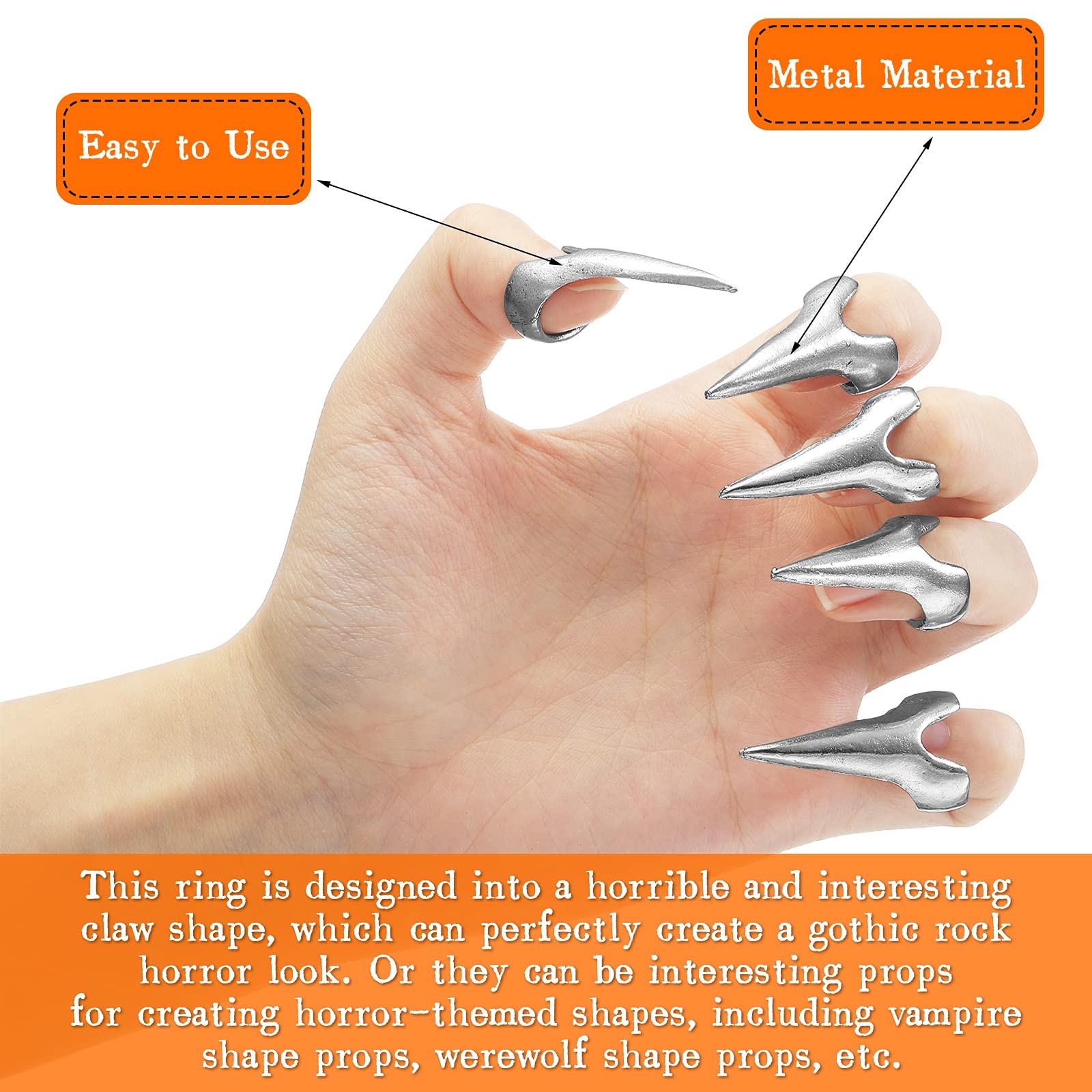 Hicarer 10 Pieces Finger Claws Rings Full 0.6 inches (1.5 cm), Silver