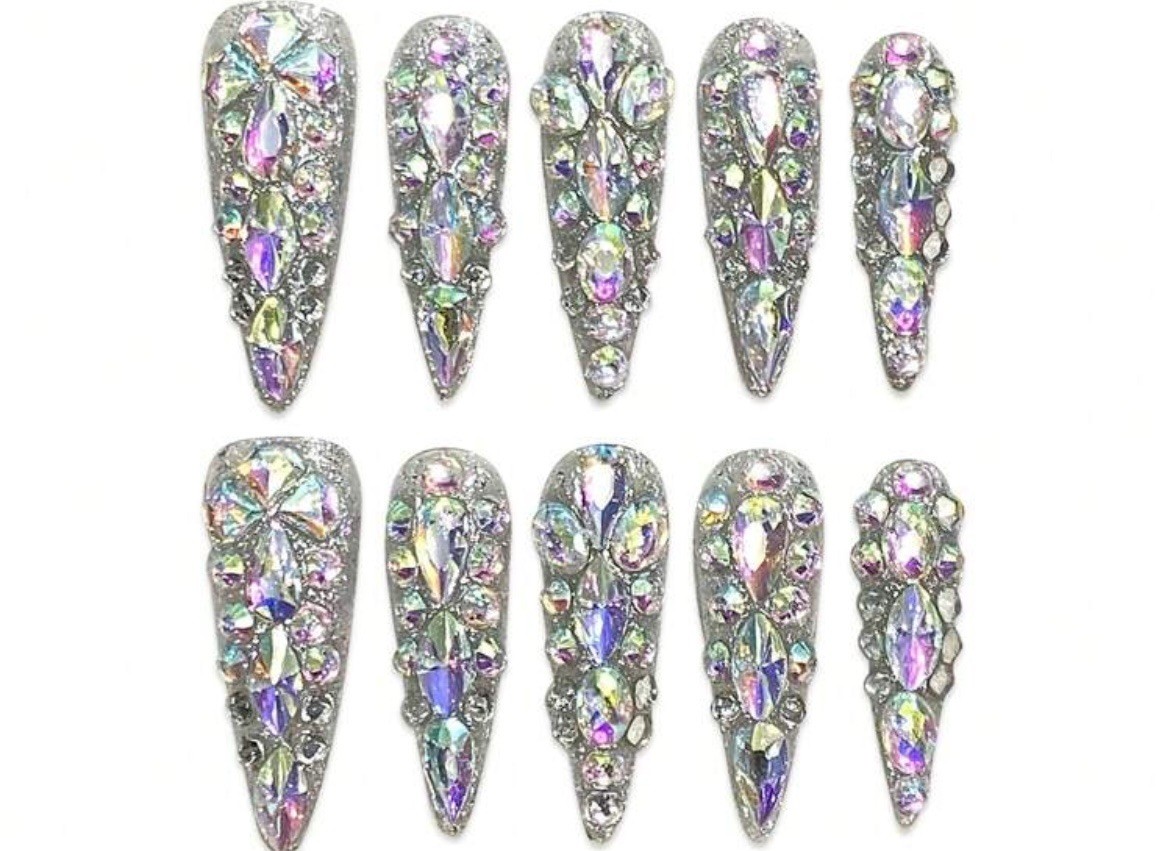 Handmade Press On Nails, Sparkle Rhinestones Sparkle Rhinestones