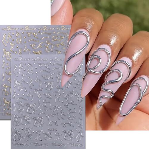 4 Sheet Line Nail Art Stickers Gold Sliver Irregular French lines Decals Lines