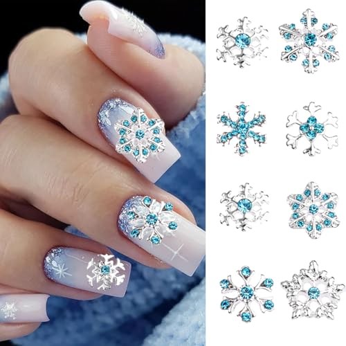 22Pcs Christmas Nail Charms Snowflake Nail Gems 3D Alloy Luxury Nail silver