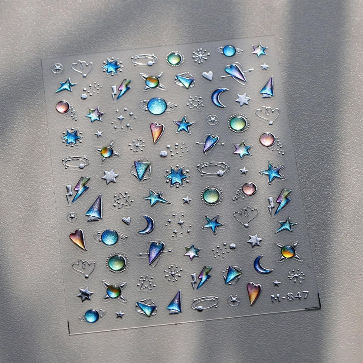 Star Nail Stickers for Nail Art 5D Embossed Blue Nail Art Stickers Heart Nail De