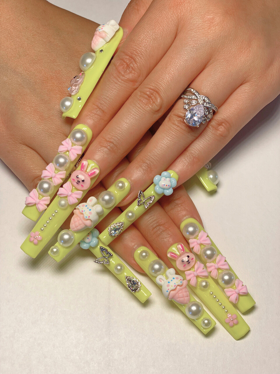 Kawaii 3D Ice Cream Easter Bunny Press-On Nails – Cute Harajuku 3XL Nail Set