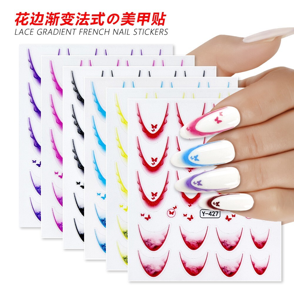 Gradient French Line Butterfly Nail Art Stickers Stencil Guides Manicure NS32