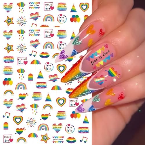 4 Sheets Pride Nail Art Stickers for Women & Man LGBTQ+ Rainbow Nail Art Decals