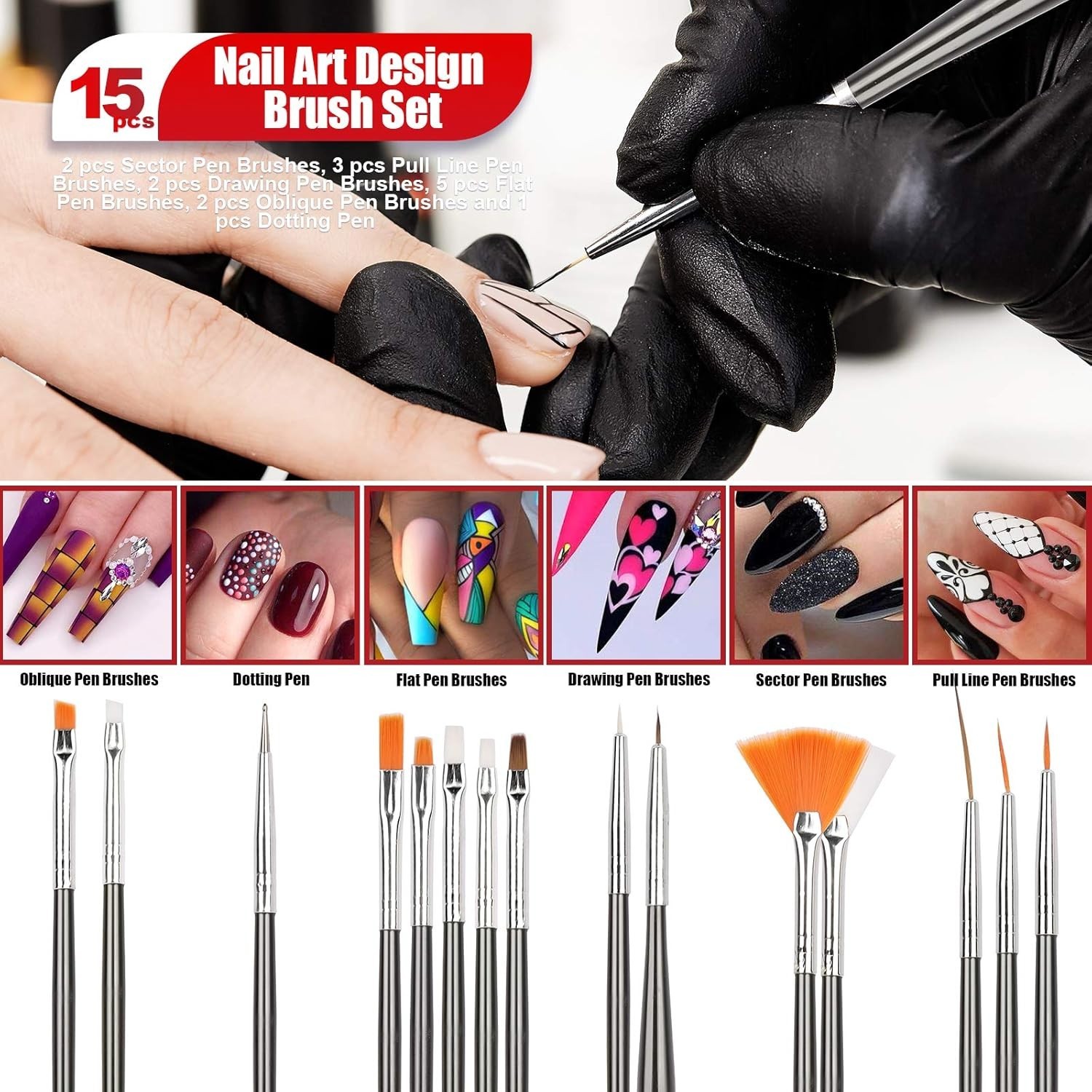 Nail Pen Designer, Stamp Nail Art Tool with 15pcs Nail Painting Brushes, Foil