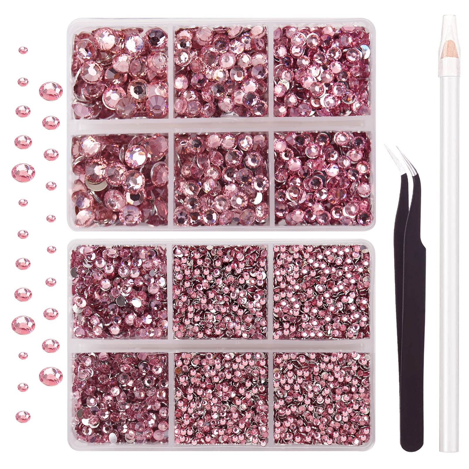 10000PCs 2-6MM Pink Resin Flat Back Rhinestones with Silver Bottom, Round Non…