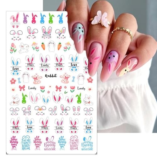 Nail Art Stickers – Pink Bunny Flowers Self-Adhesive 3D Rabbits Nail Easter