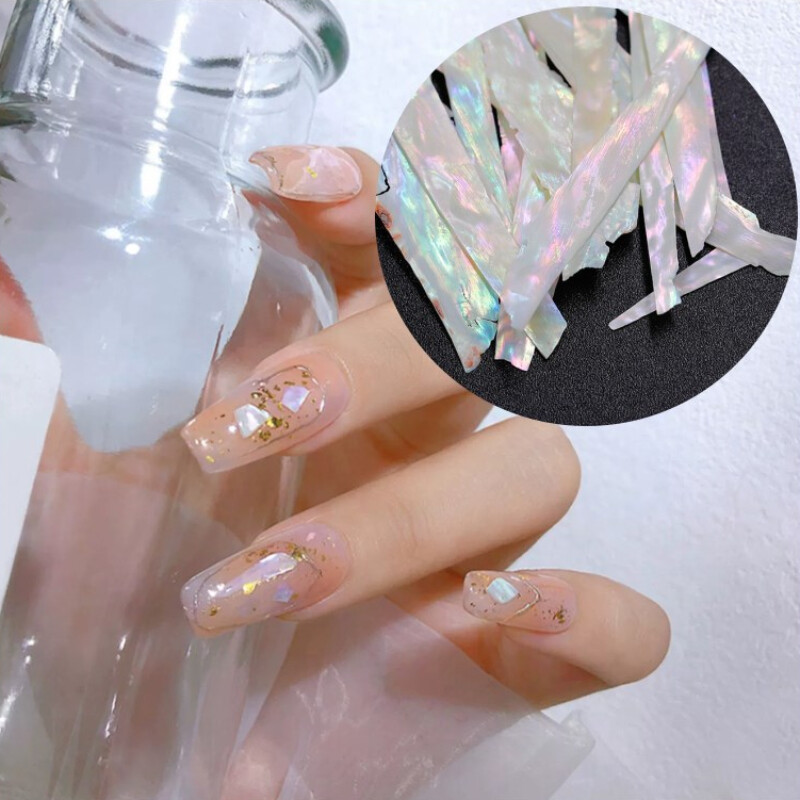 3g DIY Abalone Shell Slices Long Strips Shell Flakes Thin Iridescent Nail Decors