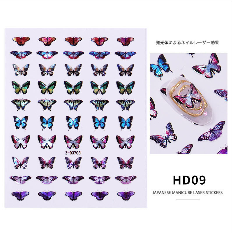 Nail Art Stickers Holographic Foil Transfer Butterfly Waterproof Spring Decals