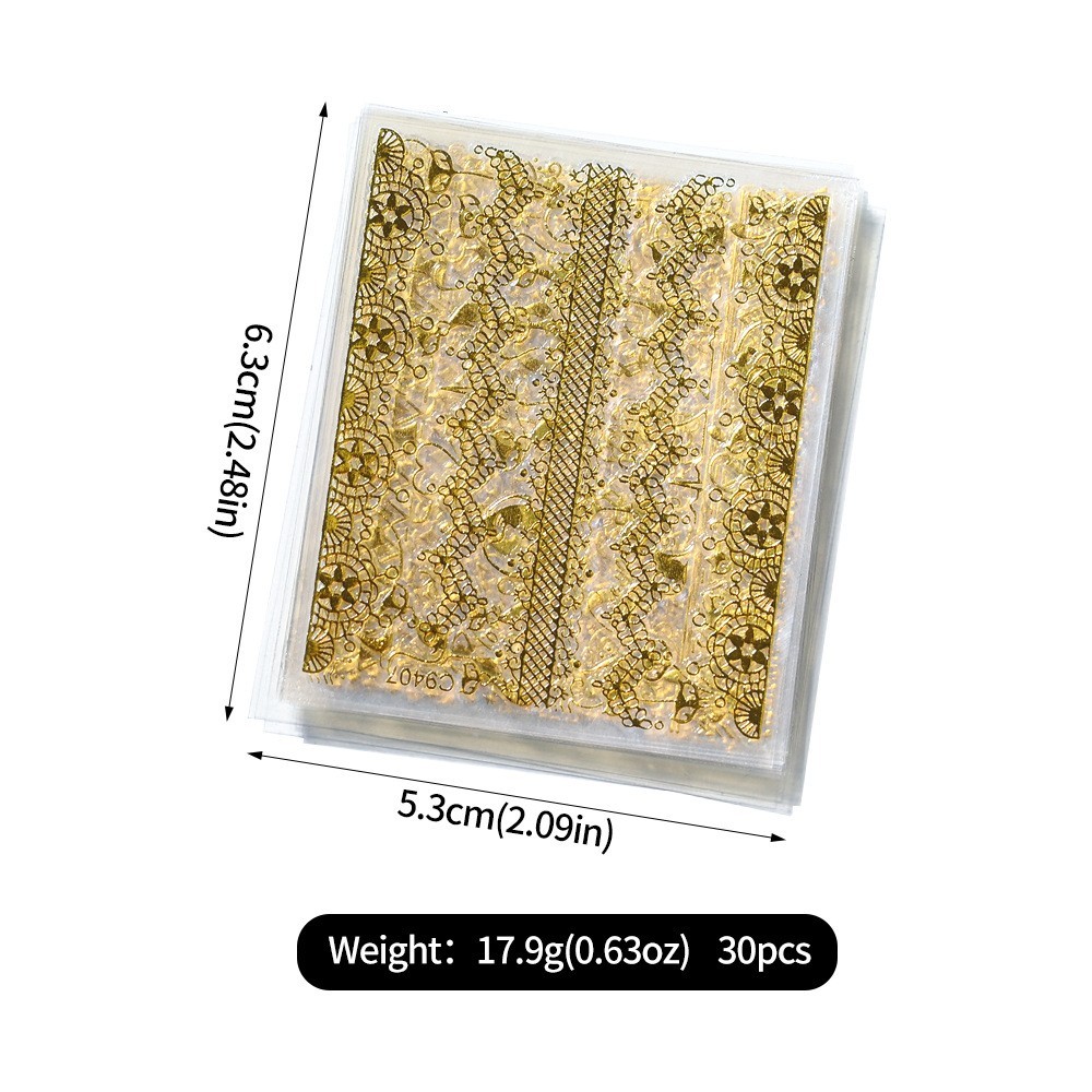 10 Sheets Nail Art Stickers Gold Lace Moon Star French Line Geometric Slider C94