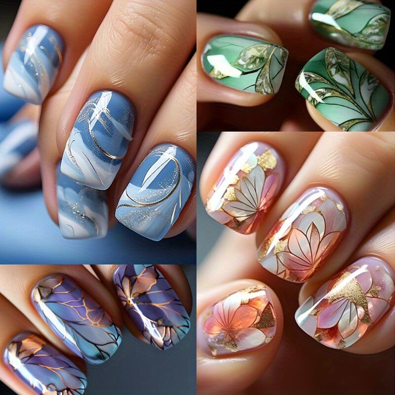 Short Square Presser Nail Set Complete False Nails with Nail File and Jelly Gel