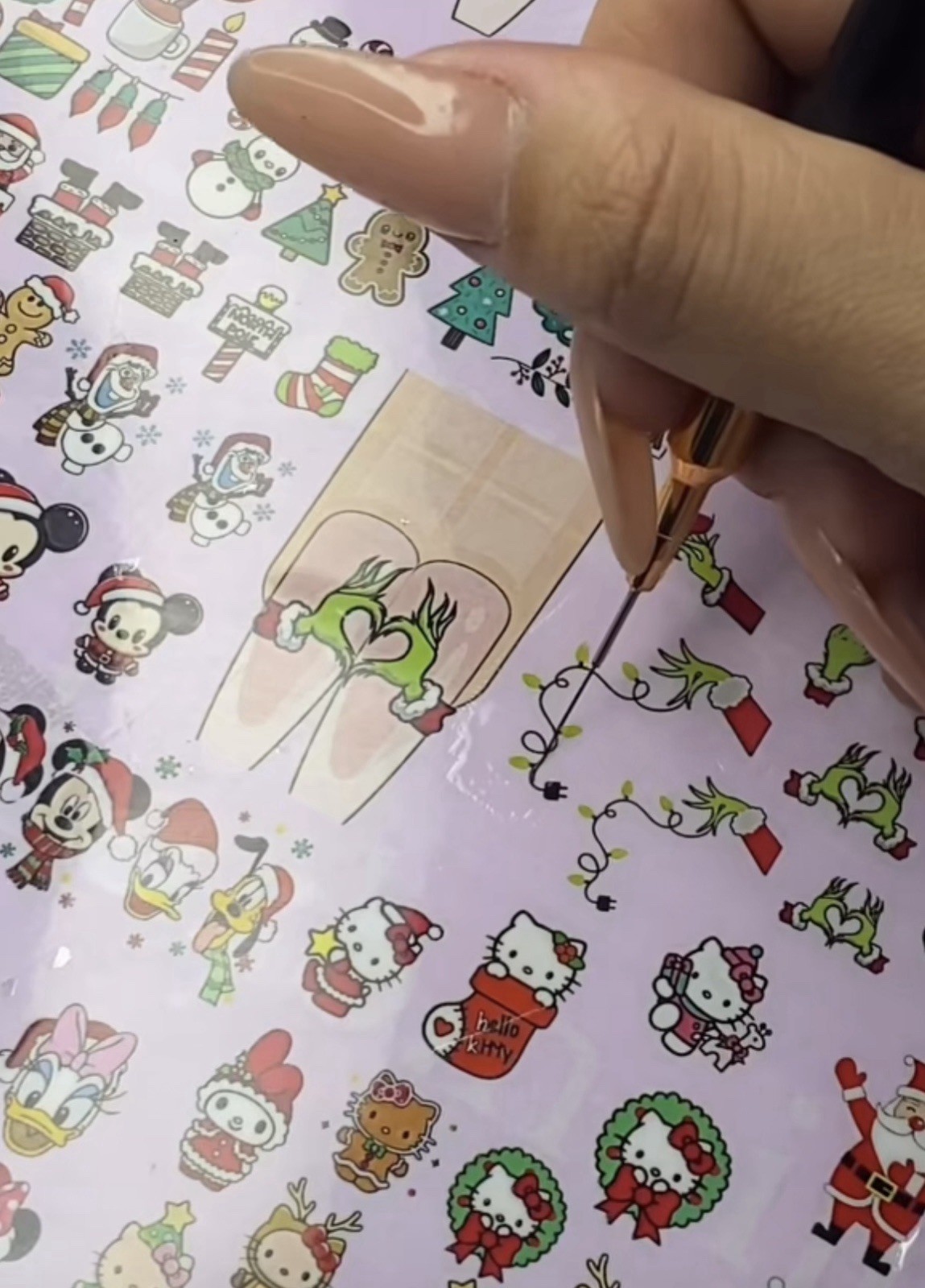 Grinch Christmas Cartoon nail art sheet reusable Gel Nail Polish sticker Designs