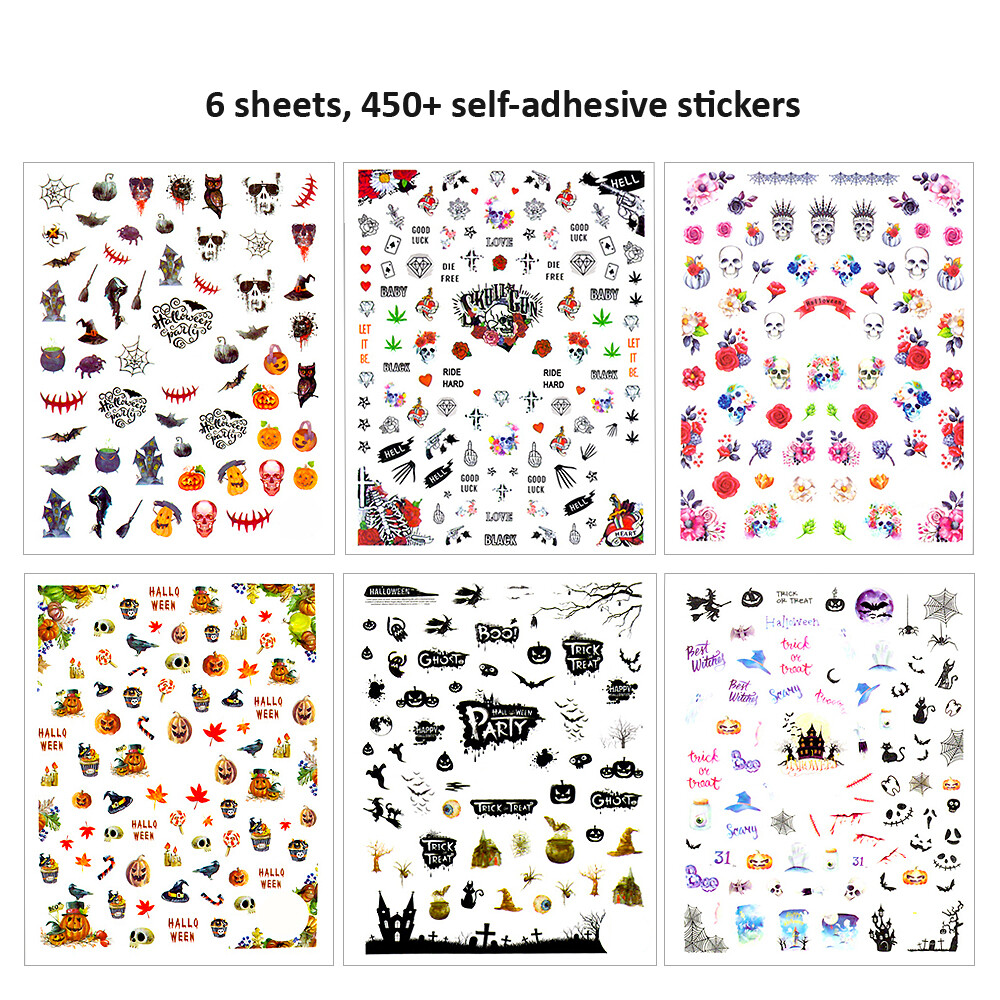 Winstonia 450+ Pcs Halloween Nail Stickers Decals Manicure Decoration Horror Fun