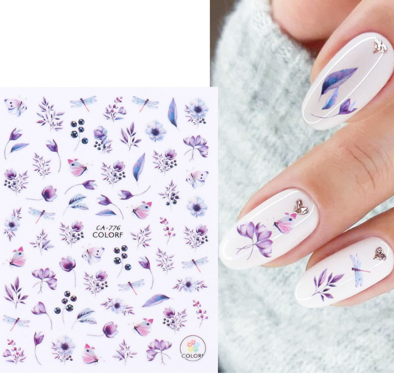 2Pcs Nail Stickers Flower Leaf Colorful Summer Self-Adhesive Slider NH7