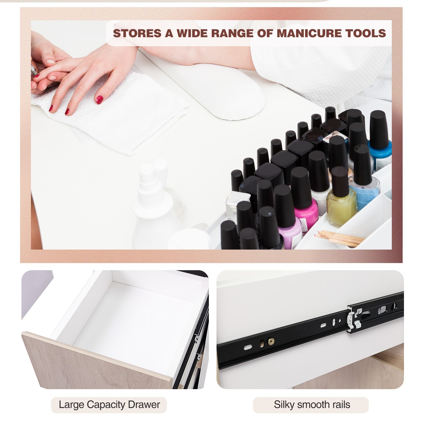 Siena Manicure table with drawers,Single manicure table for nail tech nail salon