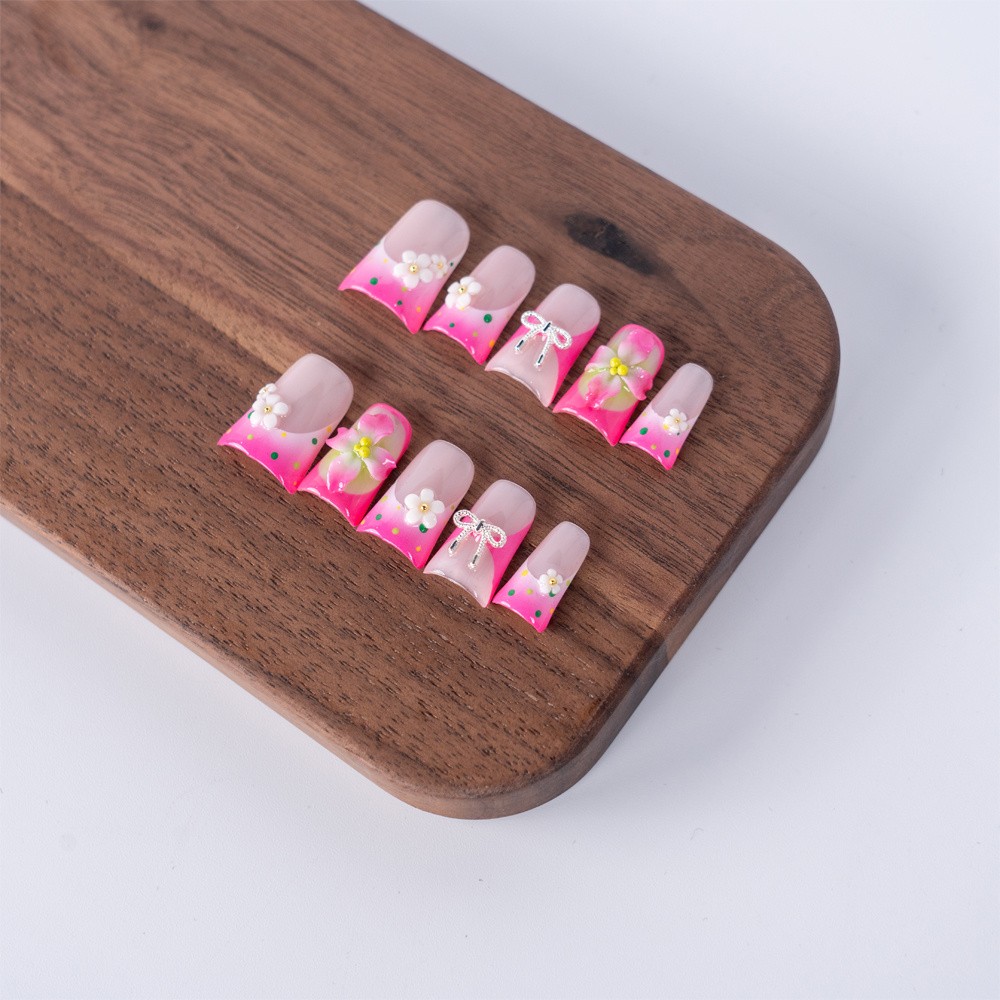 Handmade Press On Nails High Quality Pink Gradient Duckbill Square Fake Nails