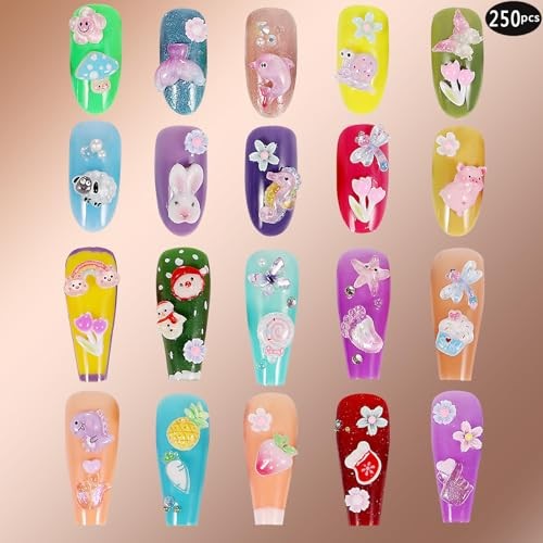 1 Pack of 250pcs Cute & Sweet 3D Nail Charms for Acrylic Nails, Perfect for