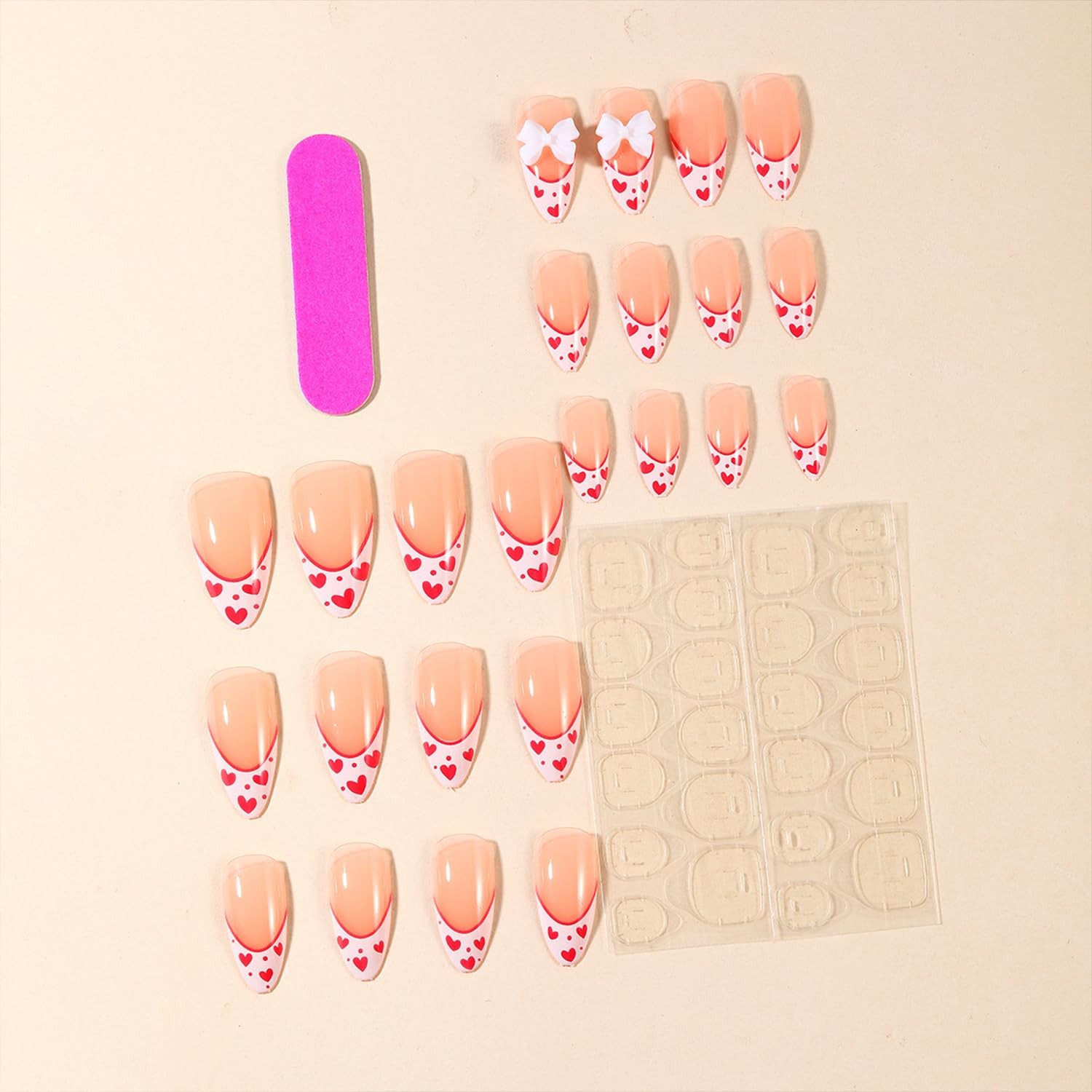 Valentines Press on Nails Medium Almond Fake Nails With Red Heart 3D Bow Char…