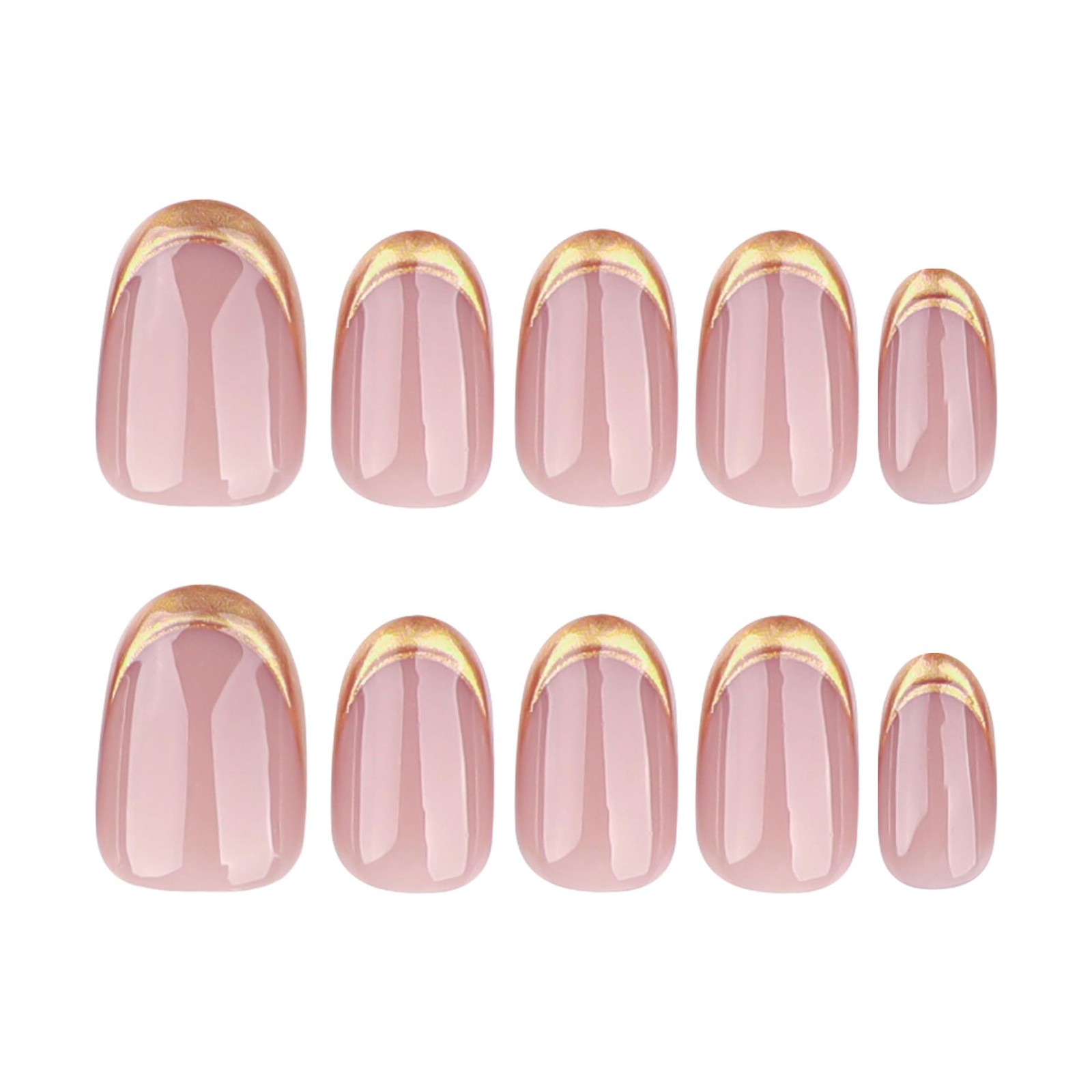 Gold French Tip Press on Nails Short Almond Fake Glossy Short, Style 8