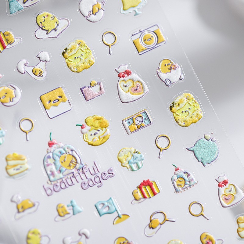 Lazy Egg Nail Stickers – 3D Cartoon Food Design for Cute Manicures (46)