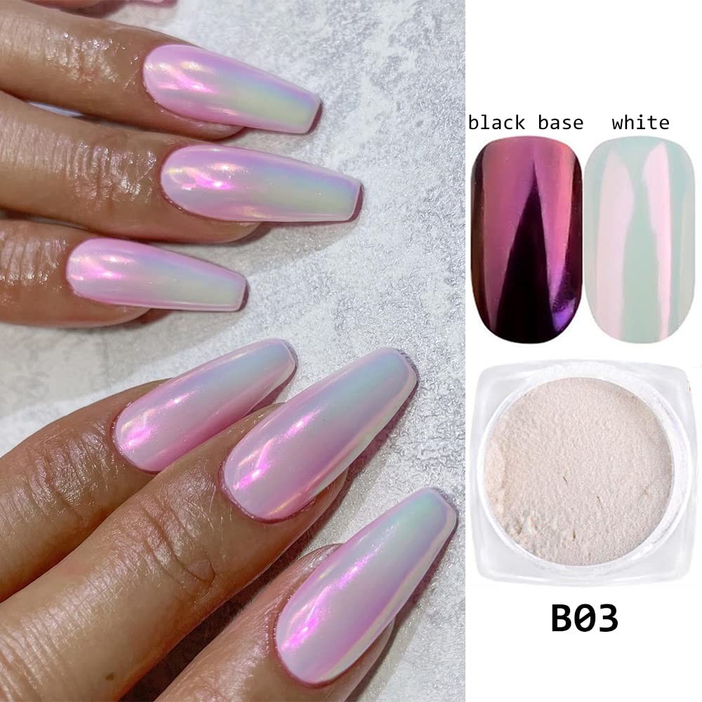 Pearl Chrome Nail Powder Set – 7 Colors Aurora Mermaid Effect B01-07