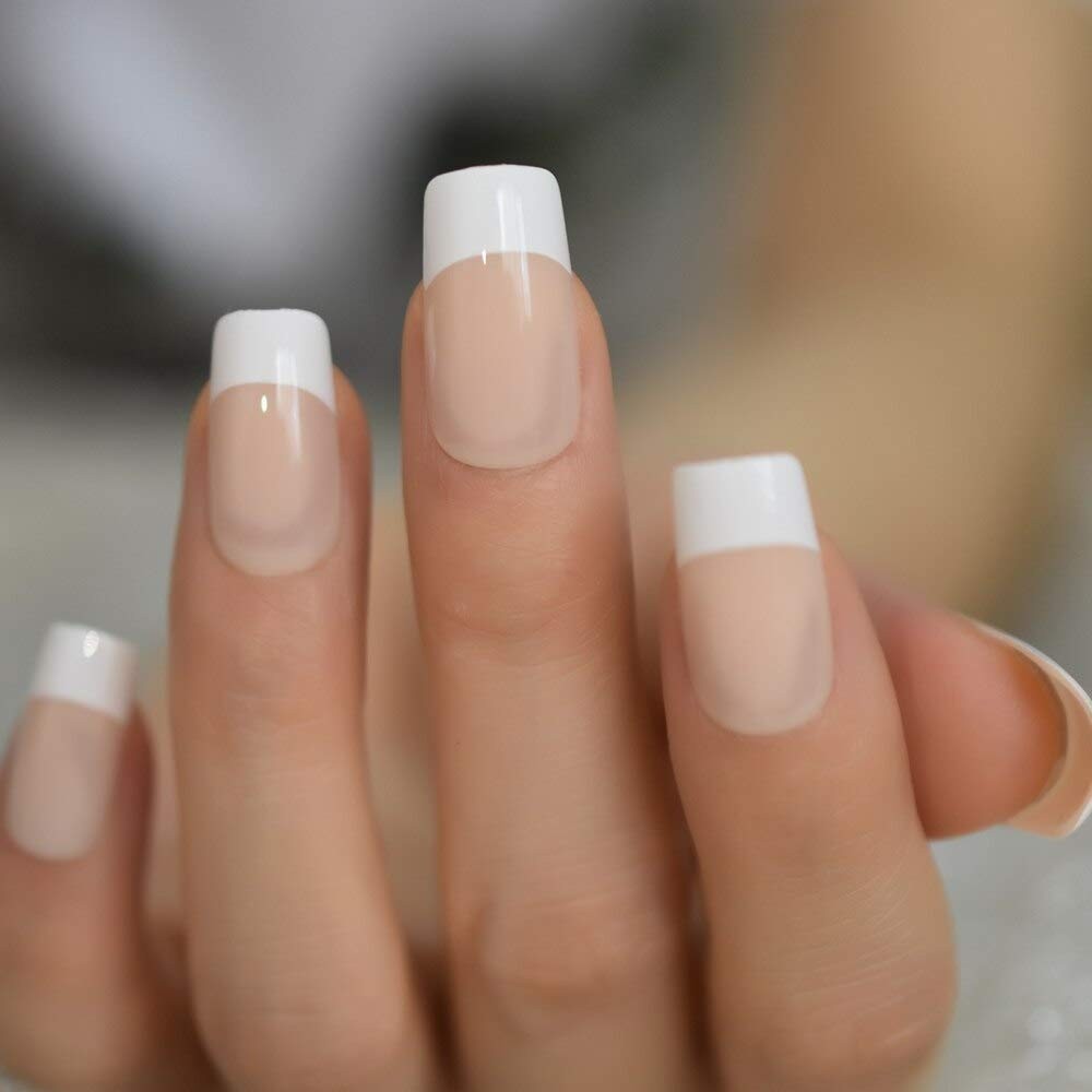French Tip Press on Nails – Glossy Short Fake Tips Artificial Fingernails