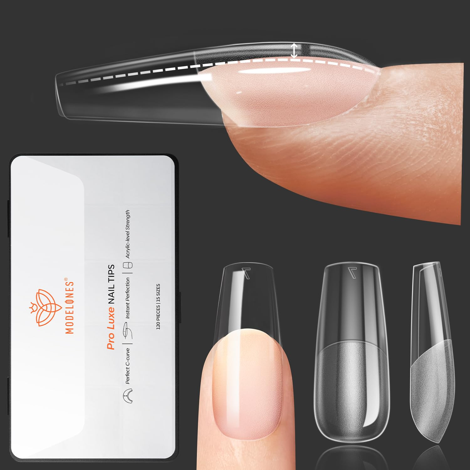 Pro Luxe Instant Nail Apex Tips 15 Sizes, Medium Almond Extension Gel Tips Pre-B