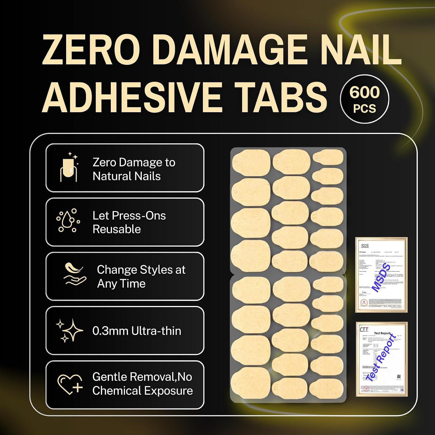 Nail Sticky Tabs Upgraded 600PCS with Tool Kit Press on Nail Tabs | 15 Sizes, 0.