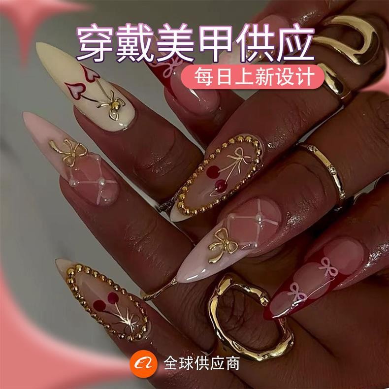 Sweet Cool Cherry Plaid Bow Press On Nails