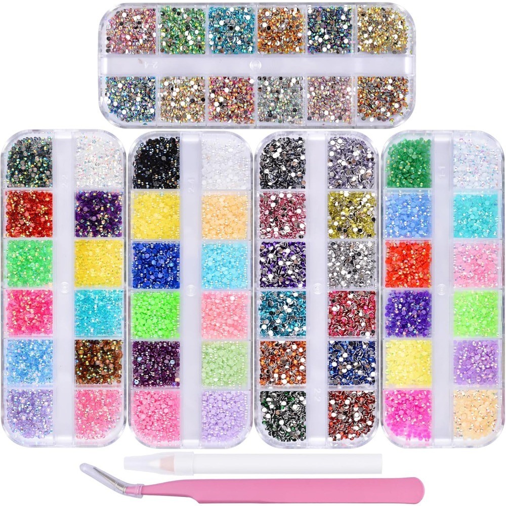 60 Colors 2mm Flatback Rhinestones Half Pearls Gems for Nail Art Crafts Face