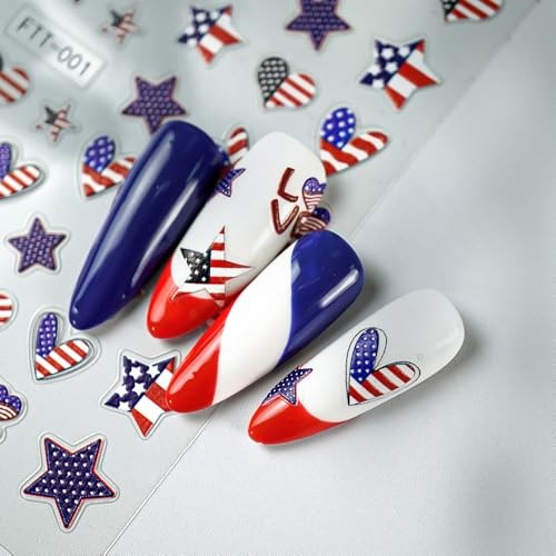 4th of July Nail Art Stickers Star Heart America Flag Patriot Nail style1