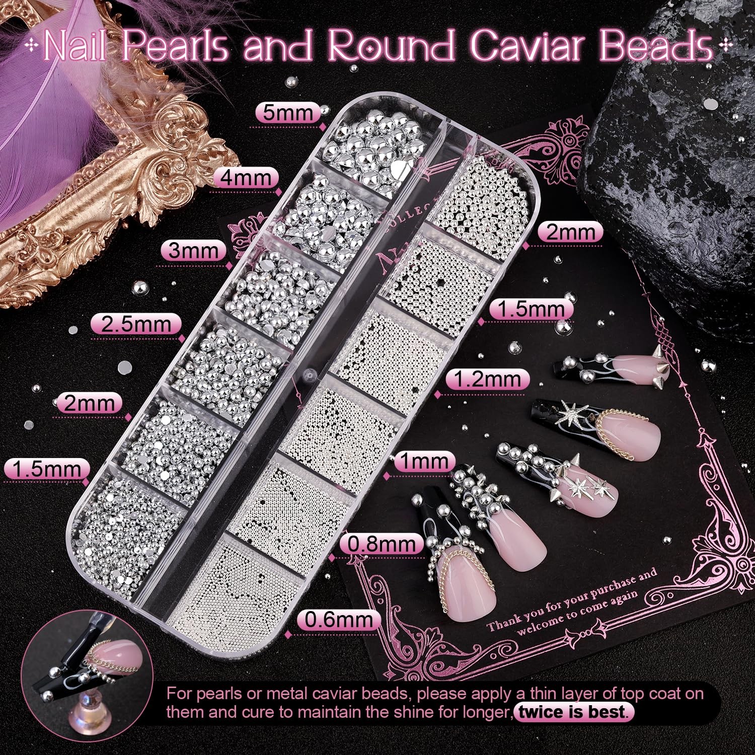 3D Gothic Nail 1.5Mm, 2Mm, 3Mm, 01 Punk Charms Kit 1 (Silver and Black)