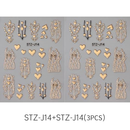 Golden Heart Nail Stickers for Nail Art 3D Bronzing Heart Nail Art style3
