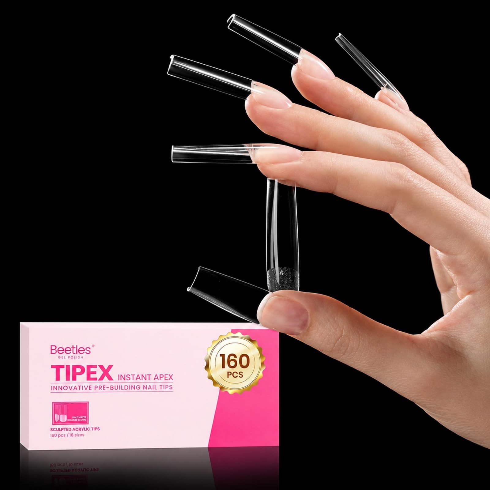 XL Square Nail Tips 160pcs, 16 Sizes (00-14) – No Builder Gel, Strong Acrylic Ex