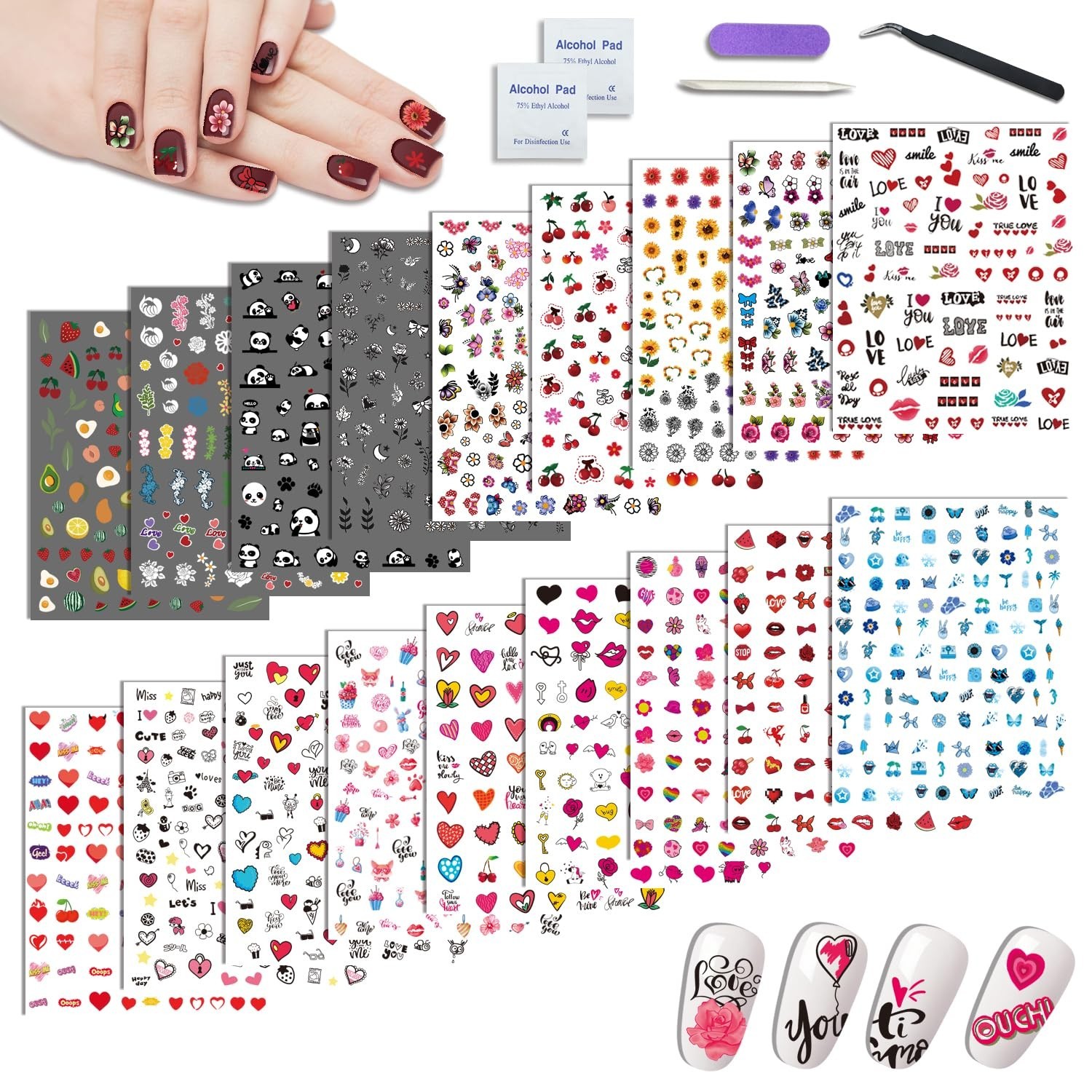 Nail Art Stickers for Women Girls Kids, 18 Sheets Acrylic Decals with Tweezer…