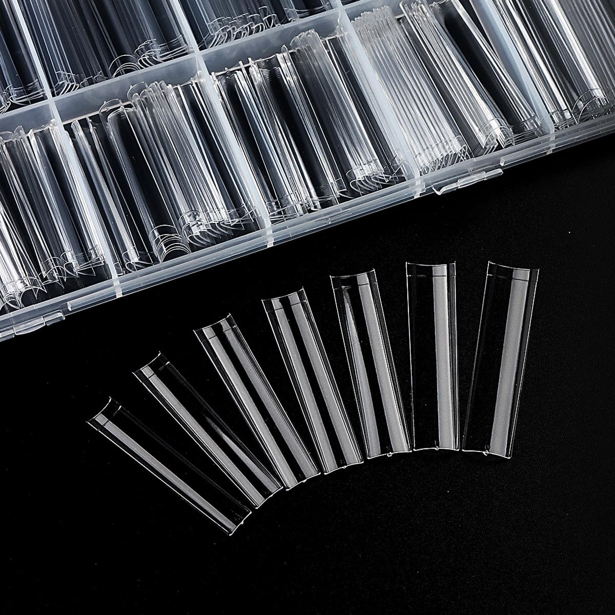 240Pcs Extra Long Clear Half Cover False Nails Tips,3Xl 12 Sizes C Curve French