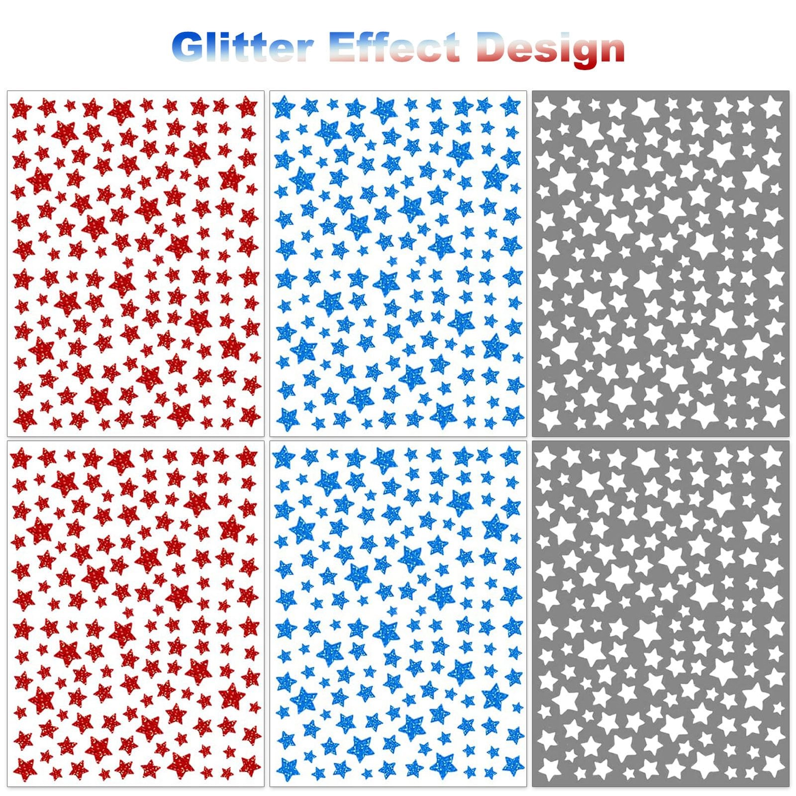 4th of July Nail Stickers, Glitter Red Blue White Star Independence Day Nail