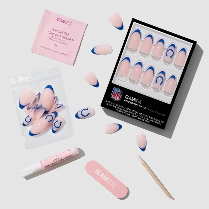 Indianapolis Colts Press-On Nails: Almond Shape, Gloss Finish, 30 Pieces