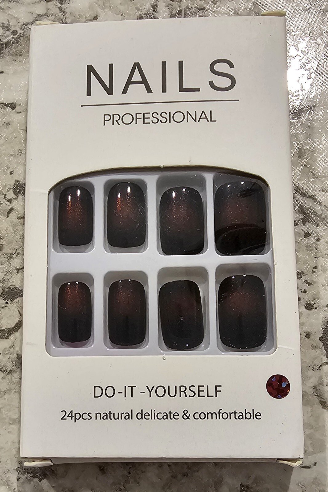 24-Piece Ballet Nail Set – Medium Length Black with Red Aura Glossy Finish Nail