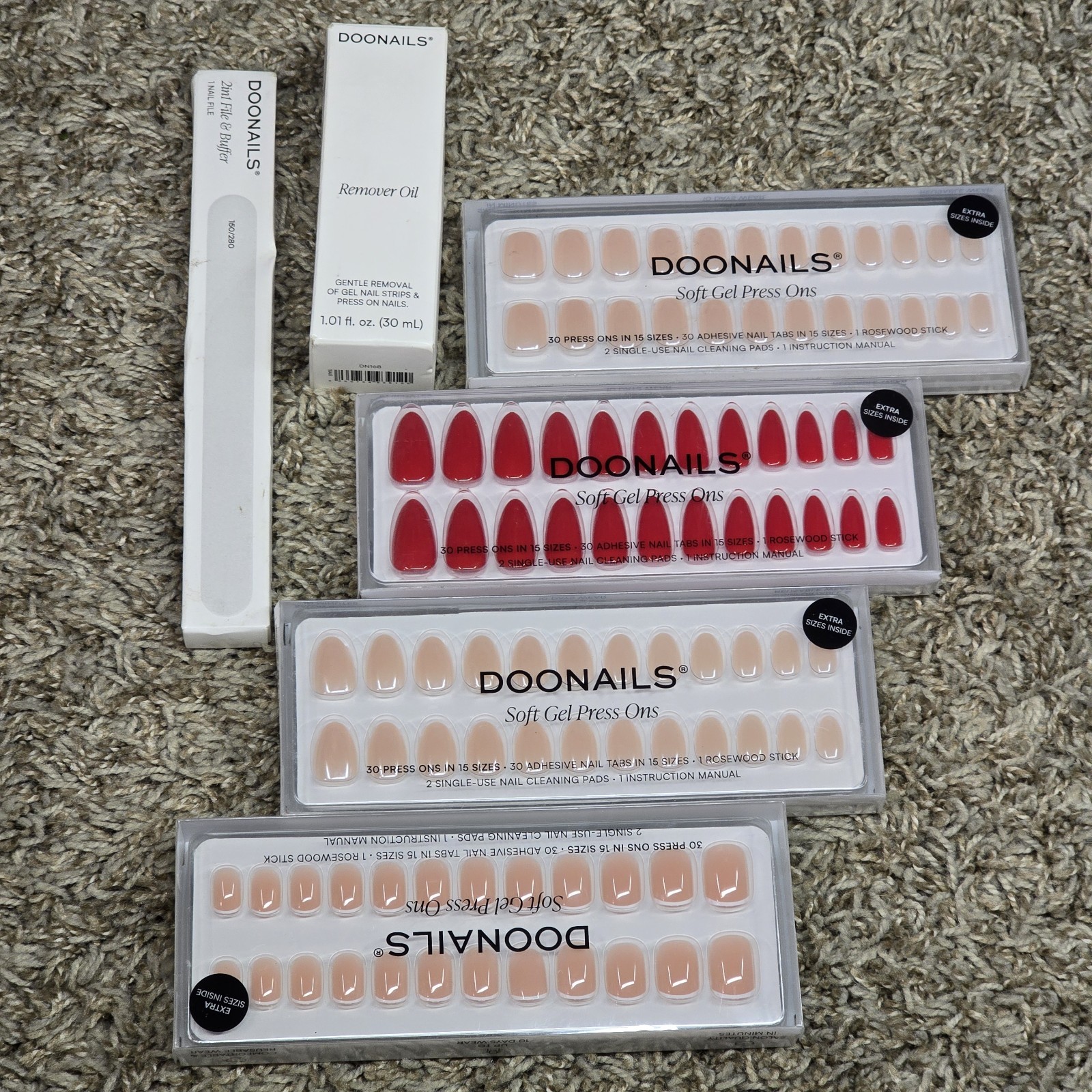Lot Of 4 Doonails Press On Soft Gel Artificial Nails Kits W/Remover Oil & File