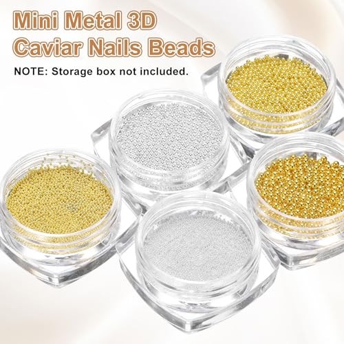 Nail Art Beads 0.05″ () Mini Metal 3D Caviar Nails Beads Ball 1.2mm Gold Tone