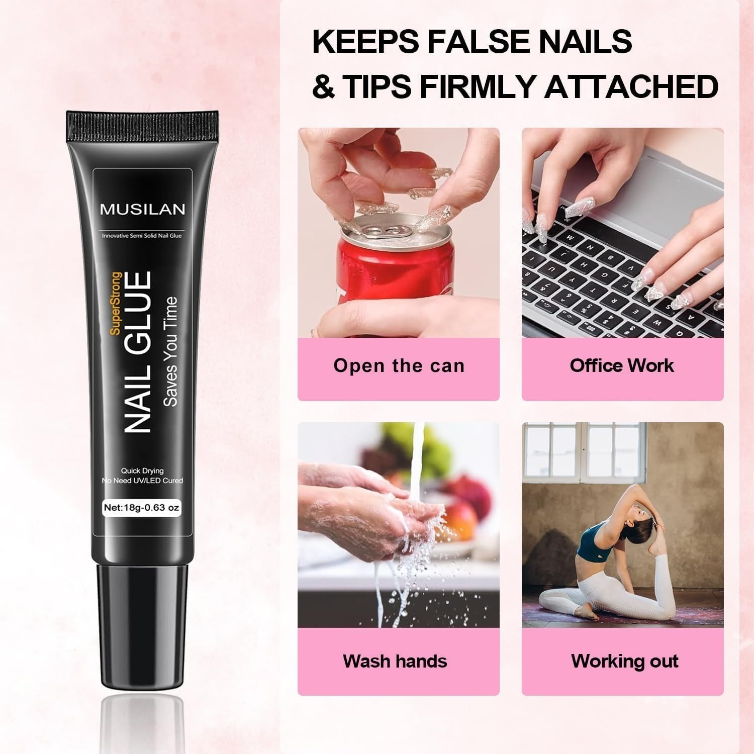 MUSILAN 18g Semi Solid Super Strong Nail Glue for Press On Nails – No UV Lamp Ne
