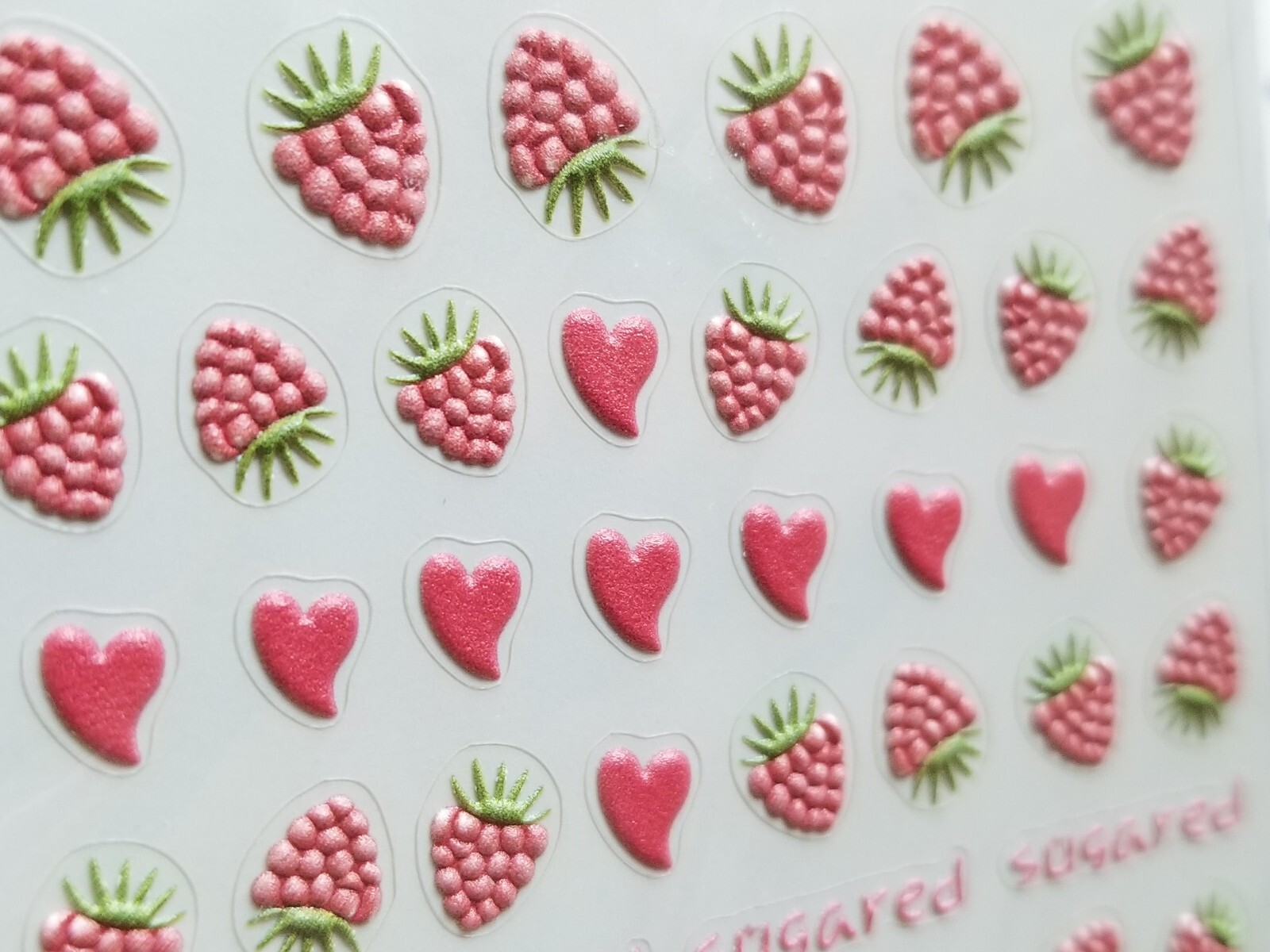Nail Art Stickers 5D Embossed Peel Off Self Adhesive 10 Sheets Strawberry Sakura