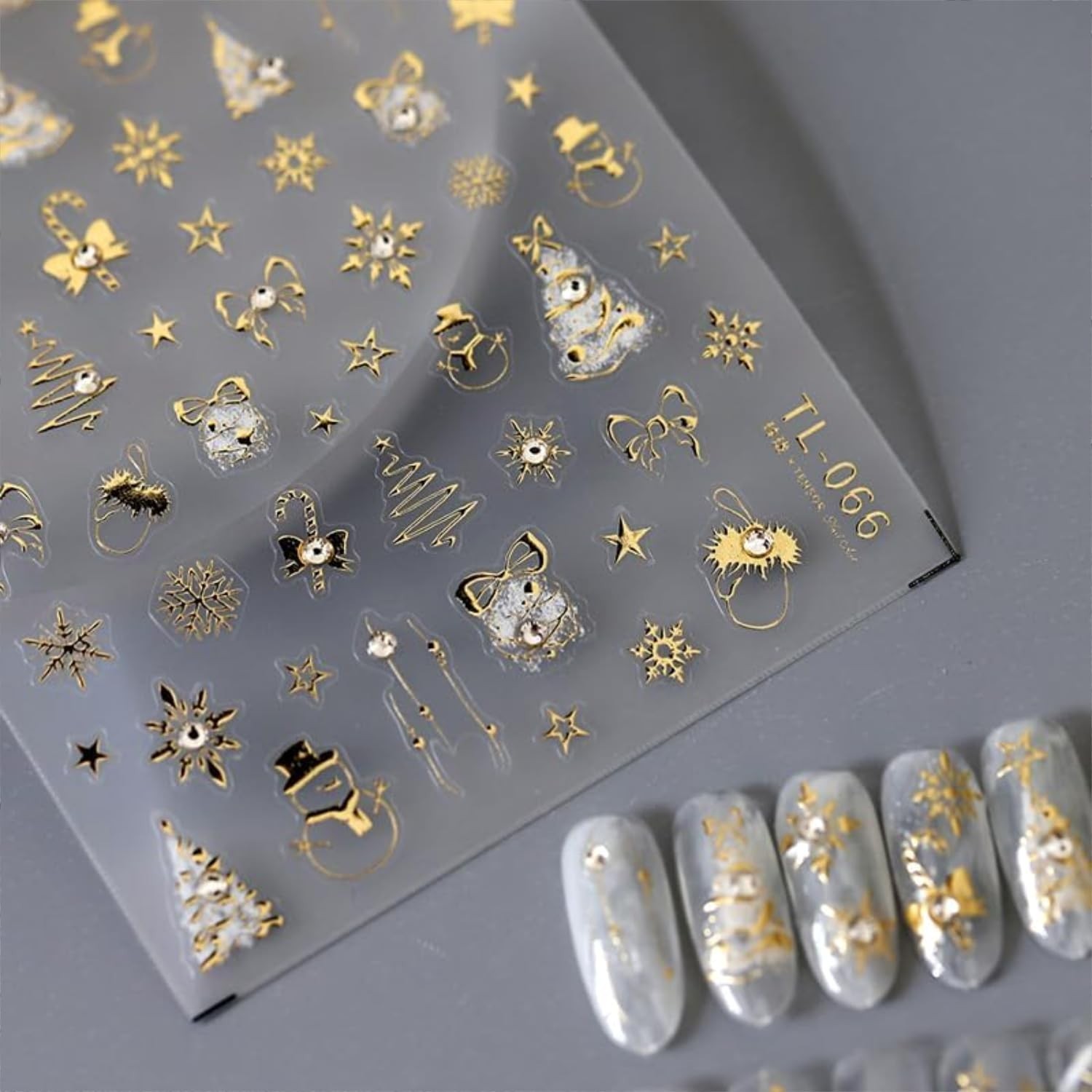 Christmas Nail Stickers 5D Embossed Gold Christmas Nail Decals Holiday Nail A…
